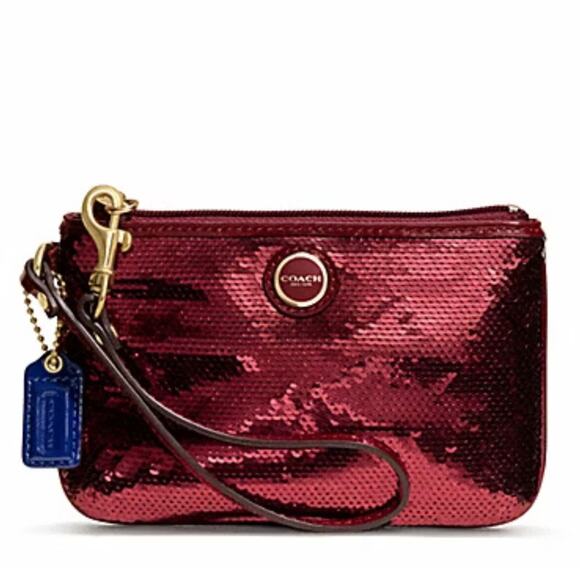 Coach Poppy RARE Red Sequin & Leather Wristlet F48429 EUC MSRP $198 - Picture 1 of 9